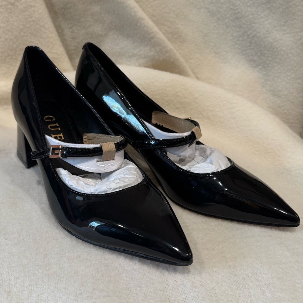 Guess Black Patent Leather Mary Jane Heels